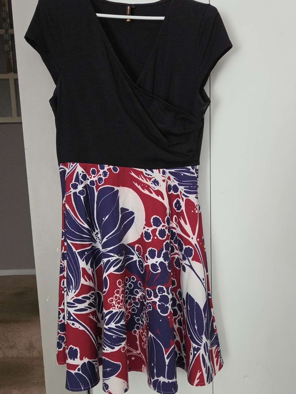 Black & Red Floral Fit-and-Flare Dress